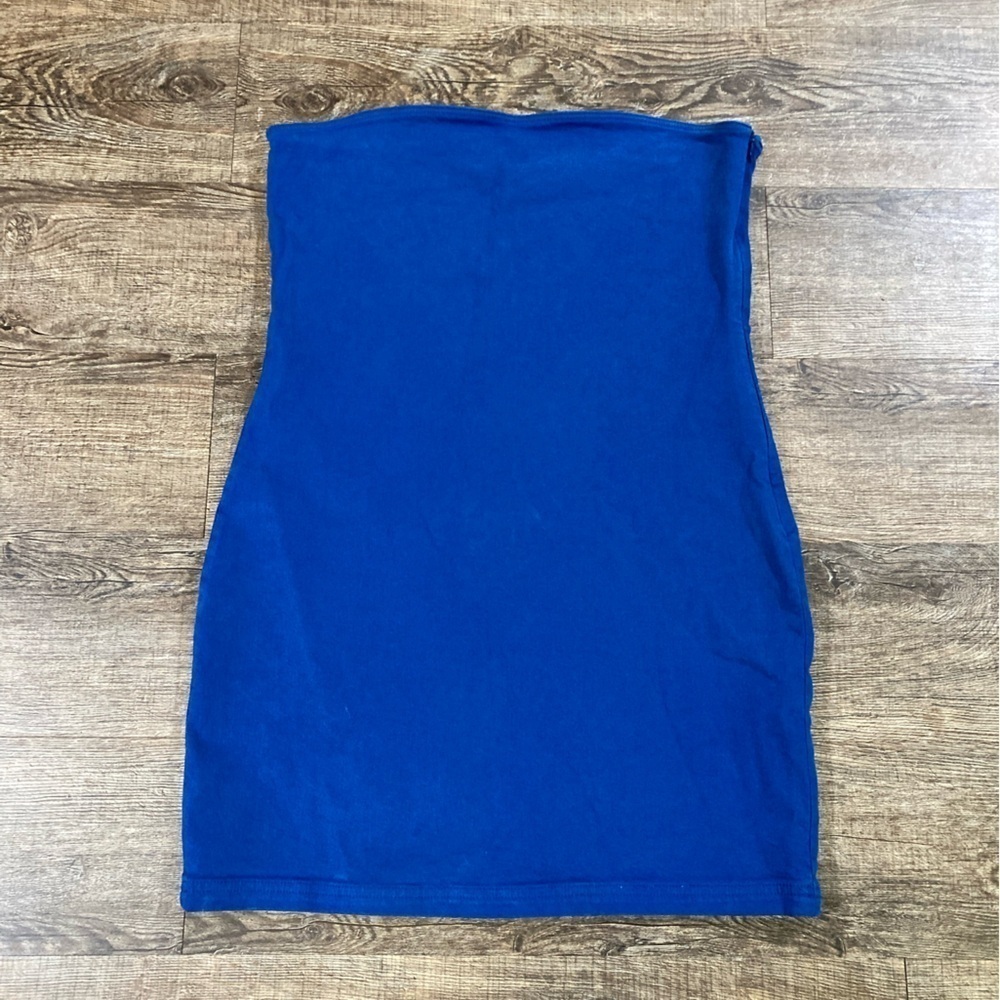 Zara Bandeau Strapless Bodycon Dress French Blue Denim Stretch Size L